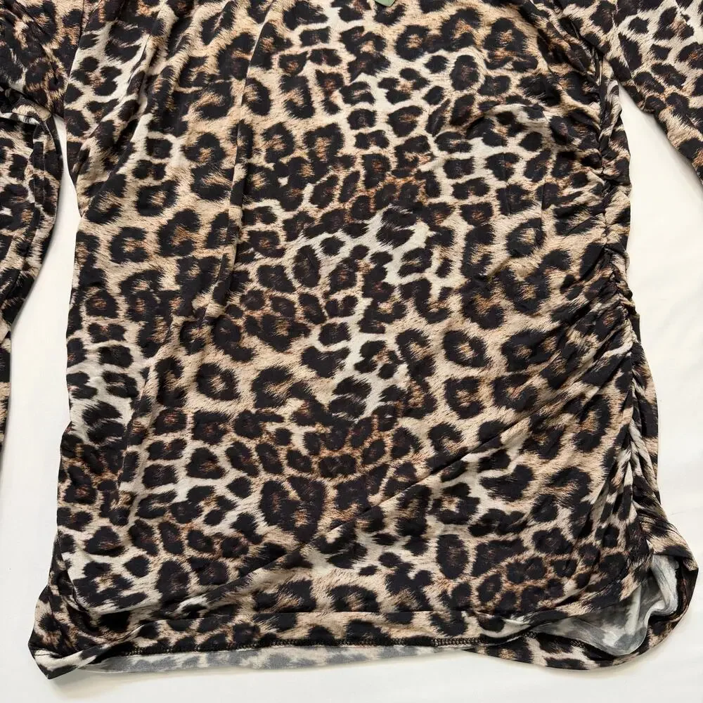 Farm Rio Mock Neck Ruched Leopard Print Stretch Jersey Top Women’s XL NWT - Picture 4 of 13